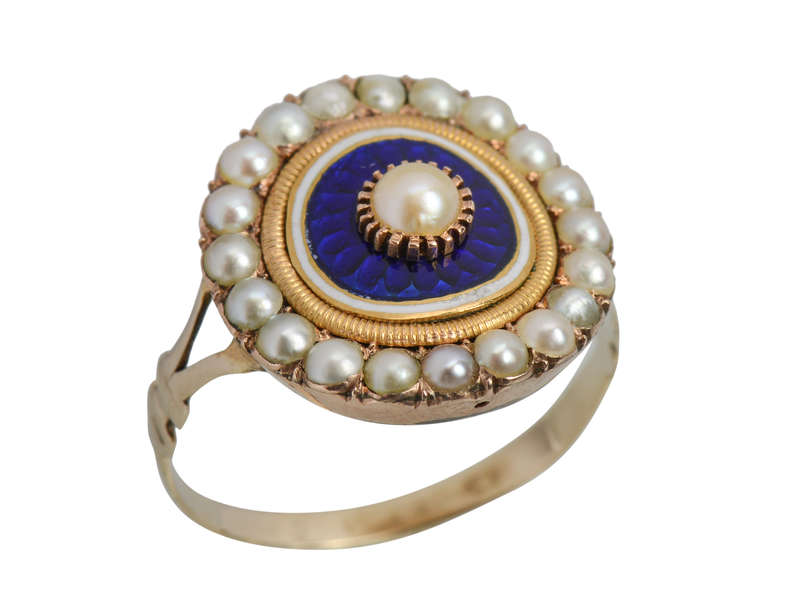 Georgian Blue Enamel Pearl Ring