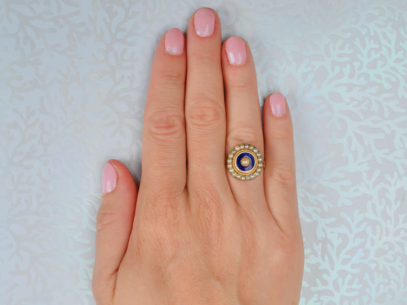 Georgian Blue Enamel Pearl Ring