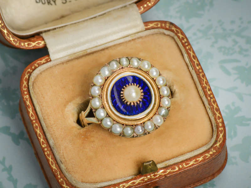 Georgian Blue Enamel Pearl Ring