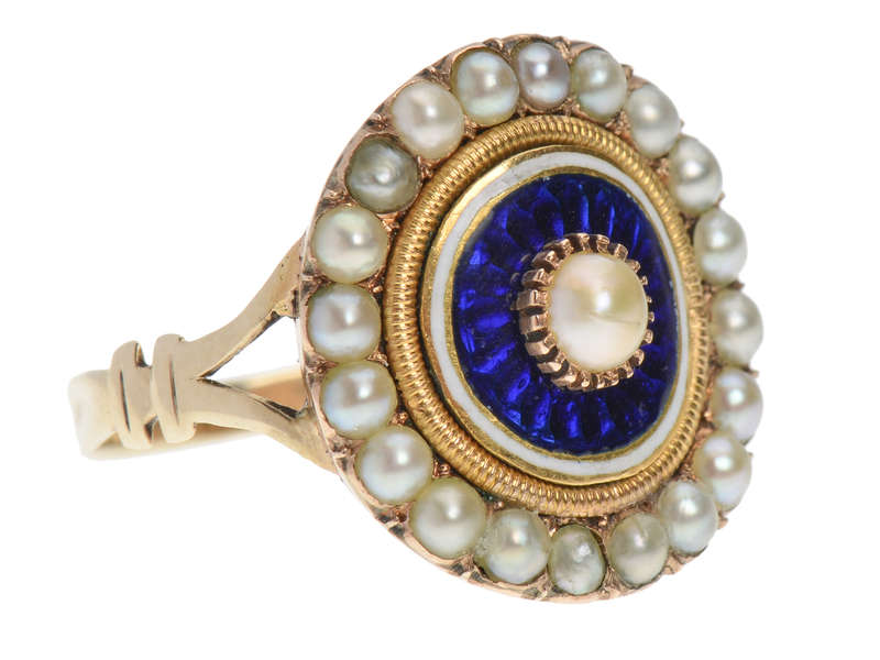 Georgian Blue Enamel Pearl Ring