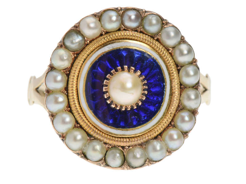 Georgian Blue Enamel Pearl Ring