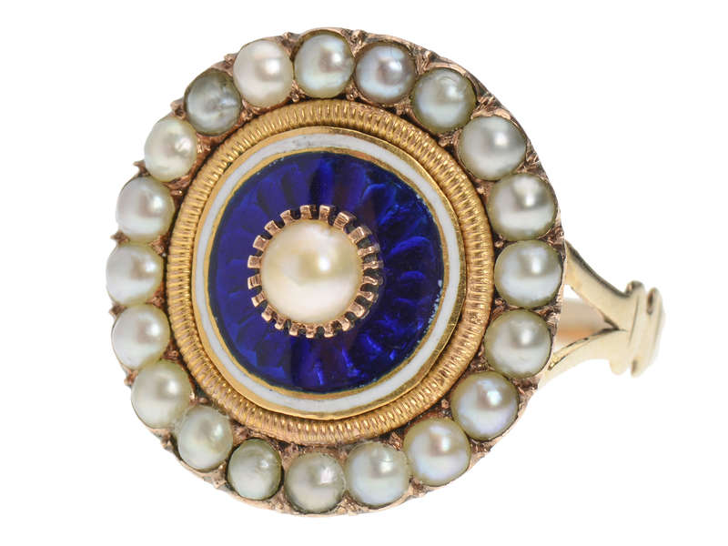 Georgian Blue Enamel Pearl Ring