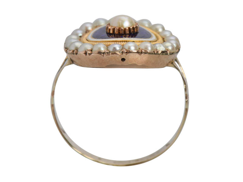 Georgian Blue Enamel Pearl Ring