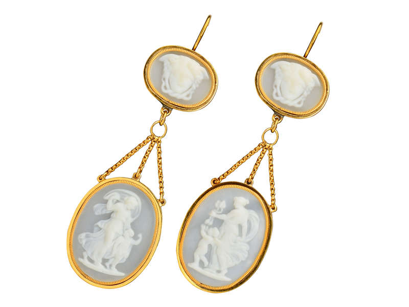 Georgian Cameo Earrings Medusa, Aphrodite & Eros
