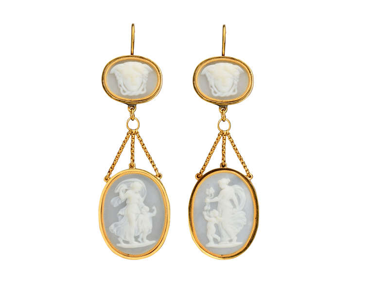 Georgian Cameo Earrings Medusa, Aphrodite & Eros
