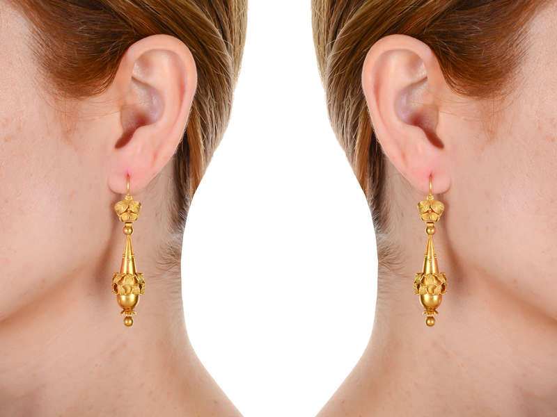 Georgian Gold Dangle Torpedo Shaped Earrings