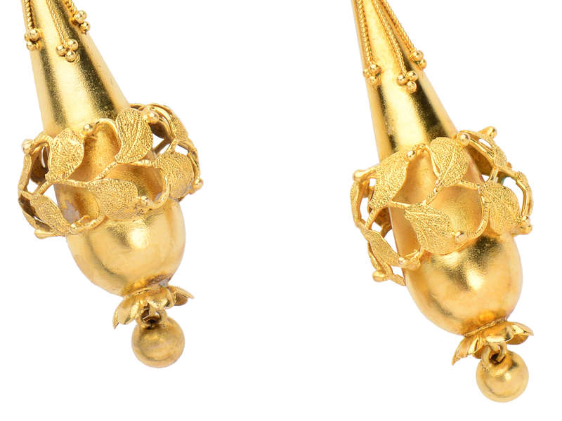Georgian Gold Dangle Torpedo Shaped Earrings