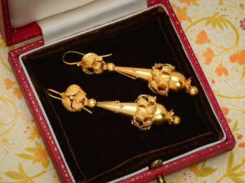 Georgian Gold Dangle Torpedo Shaped Earrings