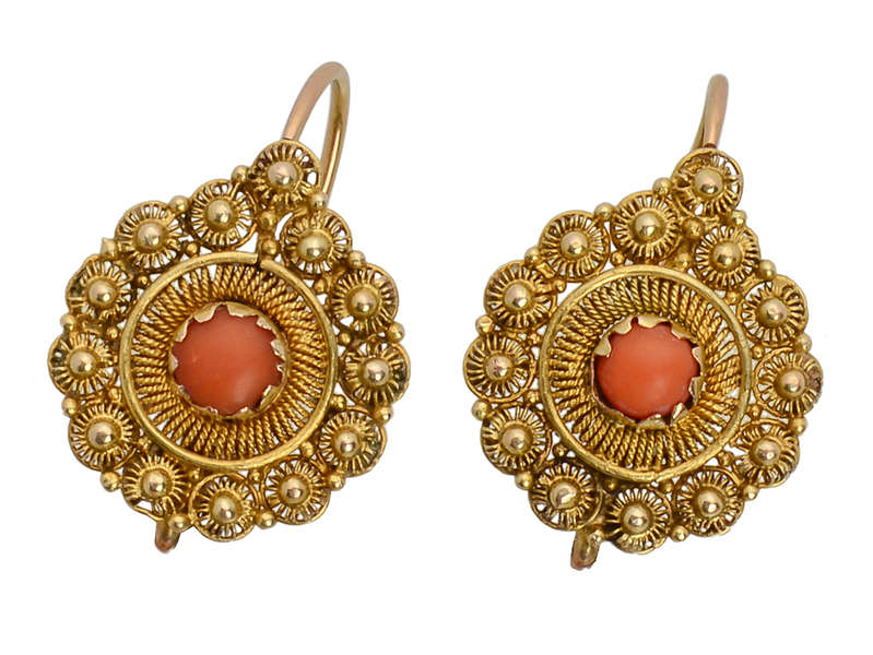 Day Night Coral Filigree Gold Earrings SOLD