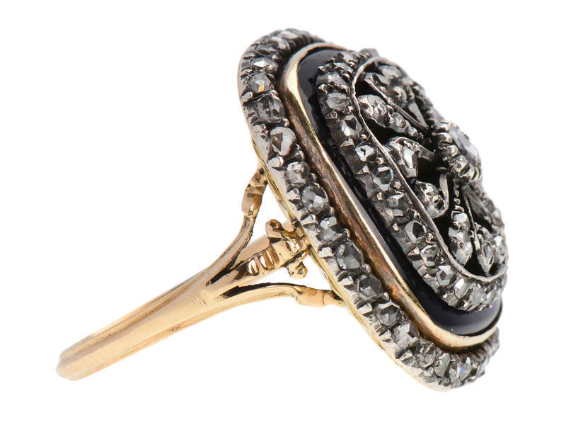 Georgian Enamel Cushion Shaped Diamond Ring