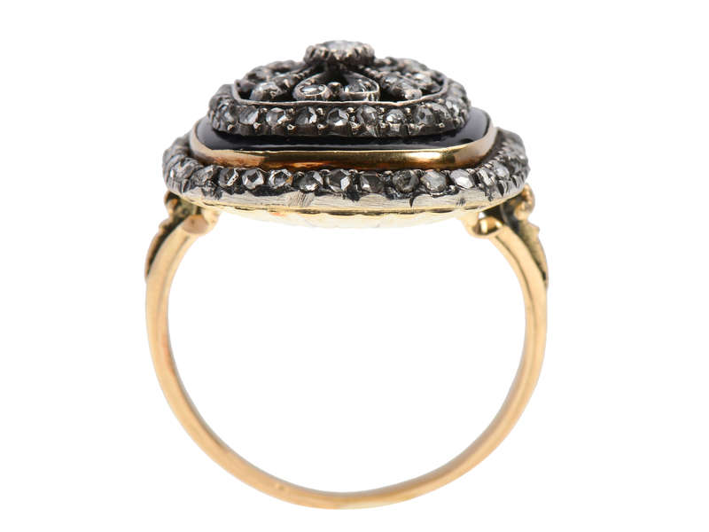 Georgian Enamel Cushion Shaped Diamond Ring