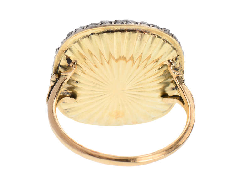 Georgian Enamel Cushion Shaped Diamond Ring