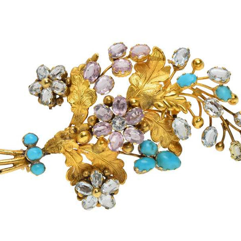 Georgian Flower Spray Gem Set Brooch in Box