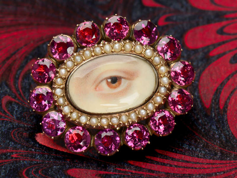 Rare Georgian Garnet Lover's Eye Brooch