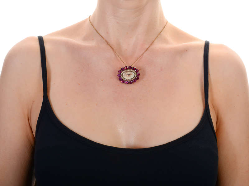 Rare Georgian Garnet Lover's Eye Brooch