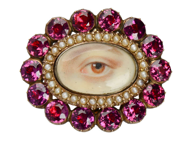 Rare Georgian Garnet Lover's Eye Brooch