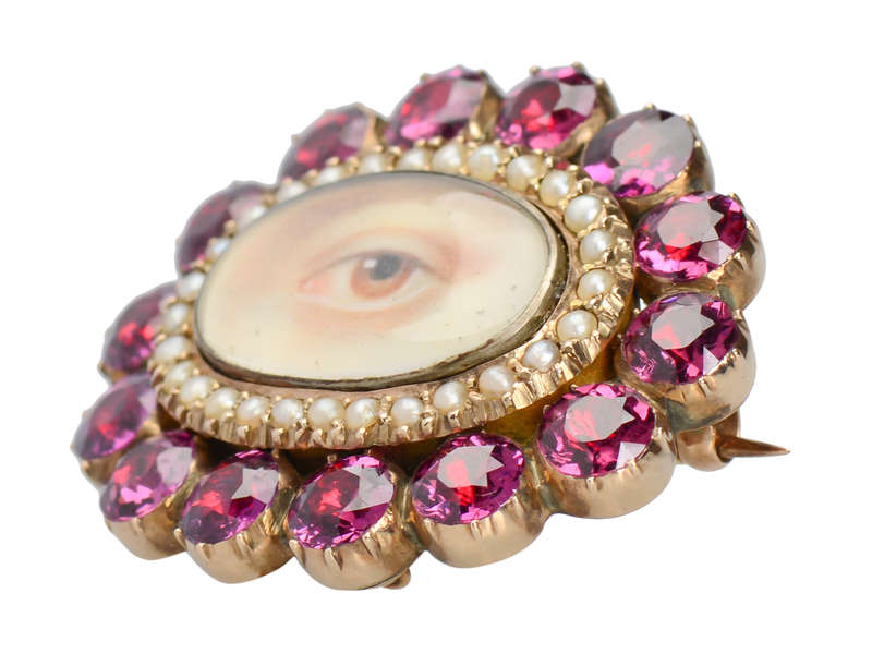 Rare Georgian Garnet Lover's Eye Brooch