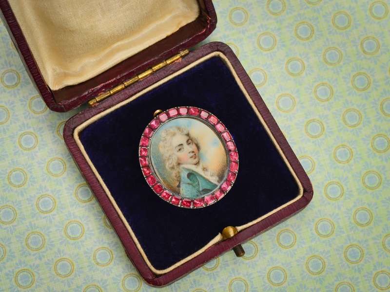 Georgian Flat Cut Garnet Miniature Portrait Pendant c. 1780