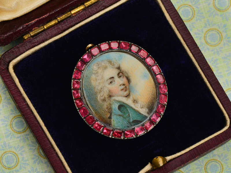 Georgian Flat Cut Garnet Miniature Portrait Pendant c. 1780