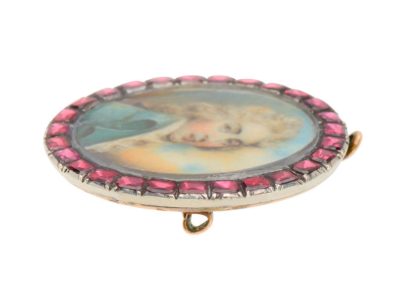 Georgian Flat Cut Garnet Miniature Portrait Pendant c. 1780