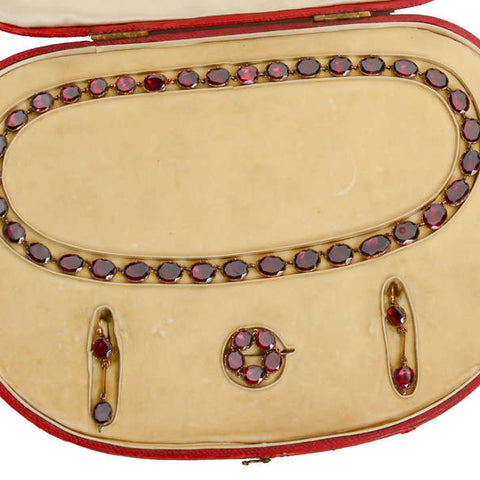 Georgian Garnet Rivière & Earrings in Original Box