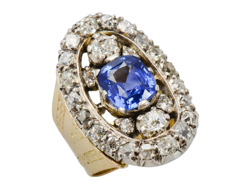Georgian Opulence - Unheated Sapphire & Diamond Ring