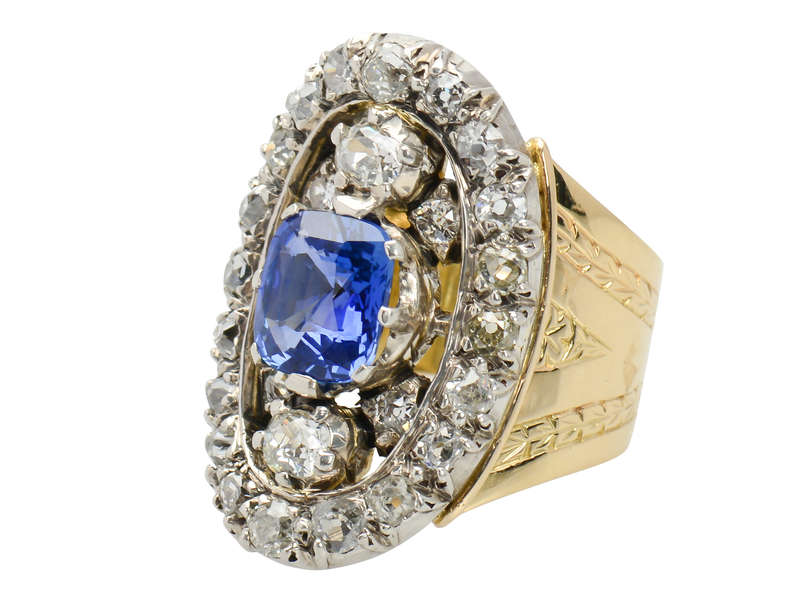Georgian Opulence - Unheated Sapphire & Diamond Ring