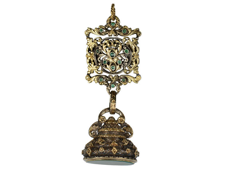 Lavish Emerald, Gold & Silver Georgian Seal Fob