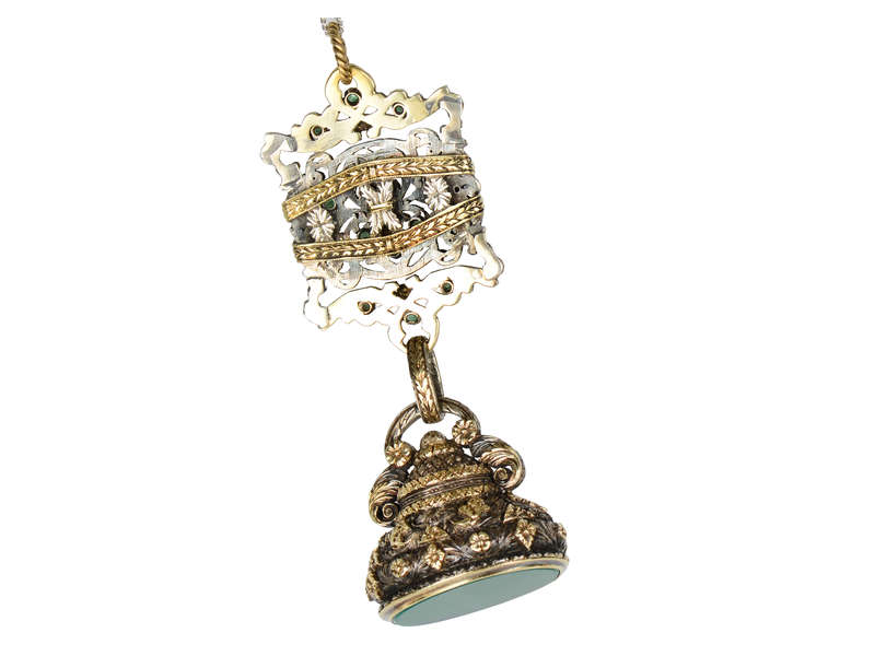 Lavish Emerald, Gold & Silver Georgian Seal Fob