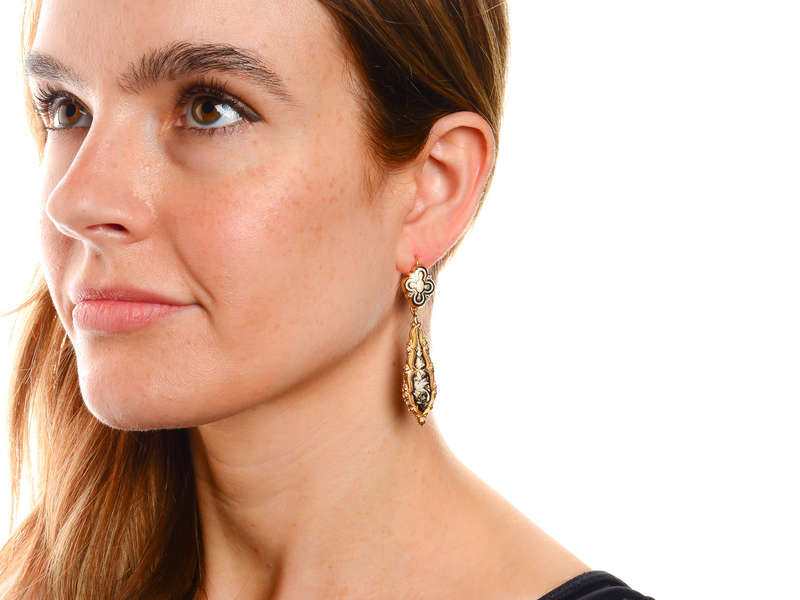 Georgian Swiss Enamel Day Night Earrings