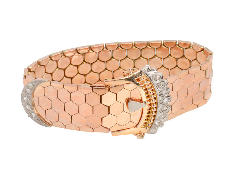 Retro 18k Rose Gold Diamond Buckle Bracelet