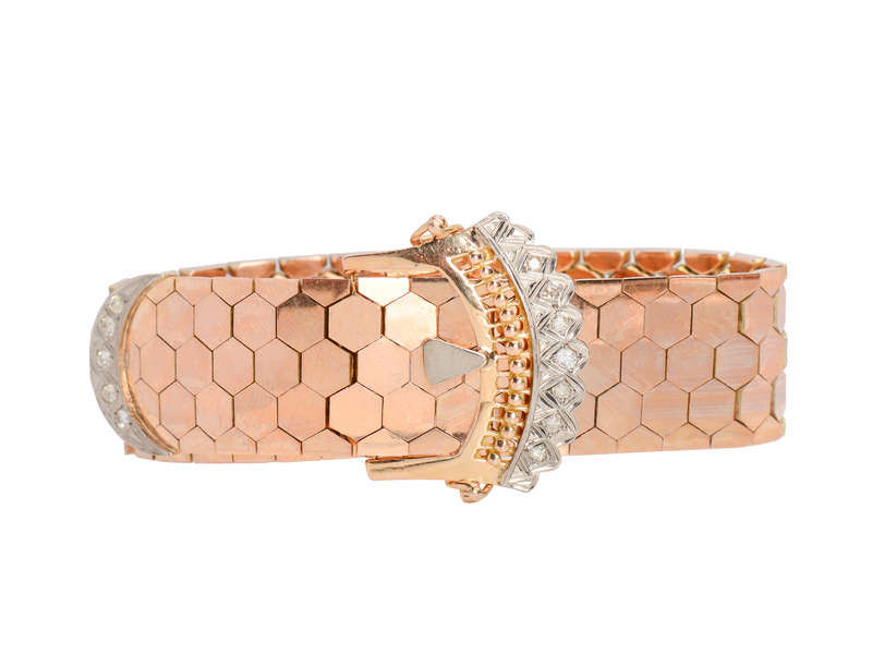 Retro 18k Rose Gold Diamond Buckle Bracelet