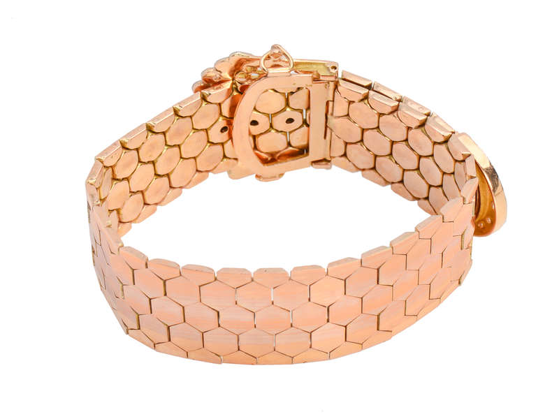 Retro 18k Rose Gold Diamond Buckle Bracelet