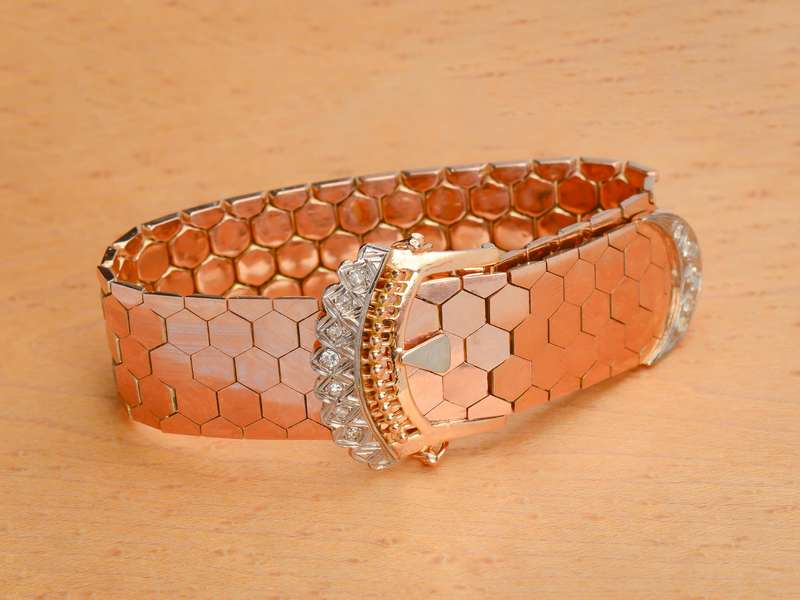 Retro 18k Rose Gold Diamond Buckle Bracelet