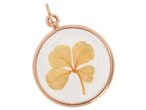 French 18k Gold Real Dried Lucky Clover Locket