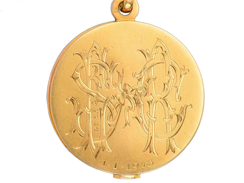 French 18k Gold Diamond Cherub Locket of 1913