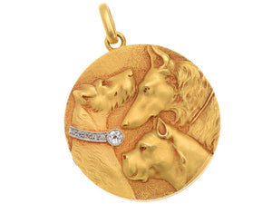Art Nouveau Three Dog Diamond Gold Locket