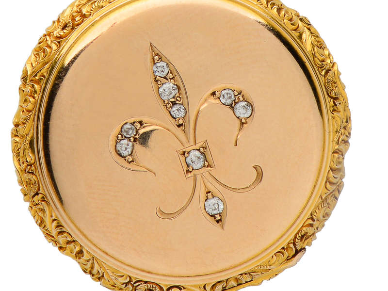 Gold Diamond Fleur De Lis Watch Pendant