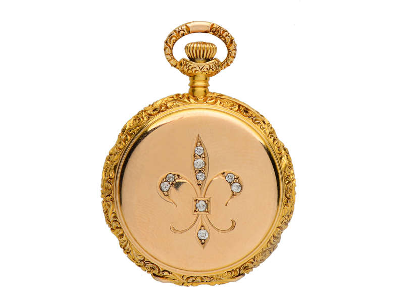 Gold Diamond Fleur De Lis Watch Pendant