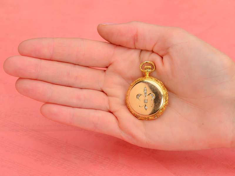 Gold Diamond Fleur De Lis Watch Pendant