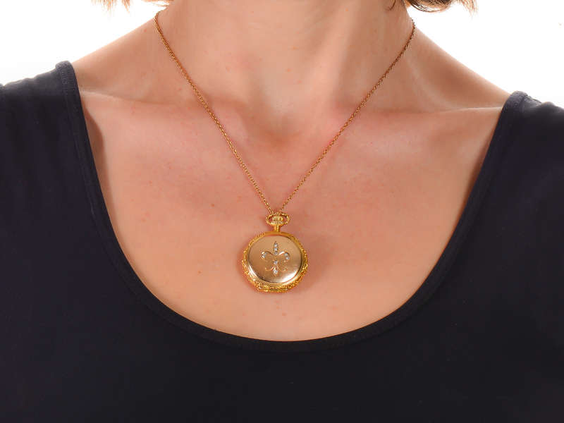 Gold Diamond Fleur De Lis Watch Pendant
