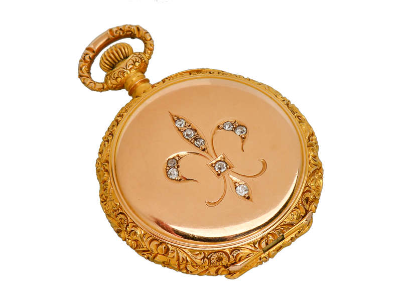 Gold Diamond Fleur De Lis Watch Pendant