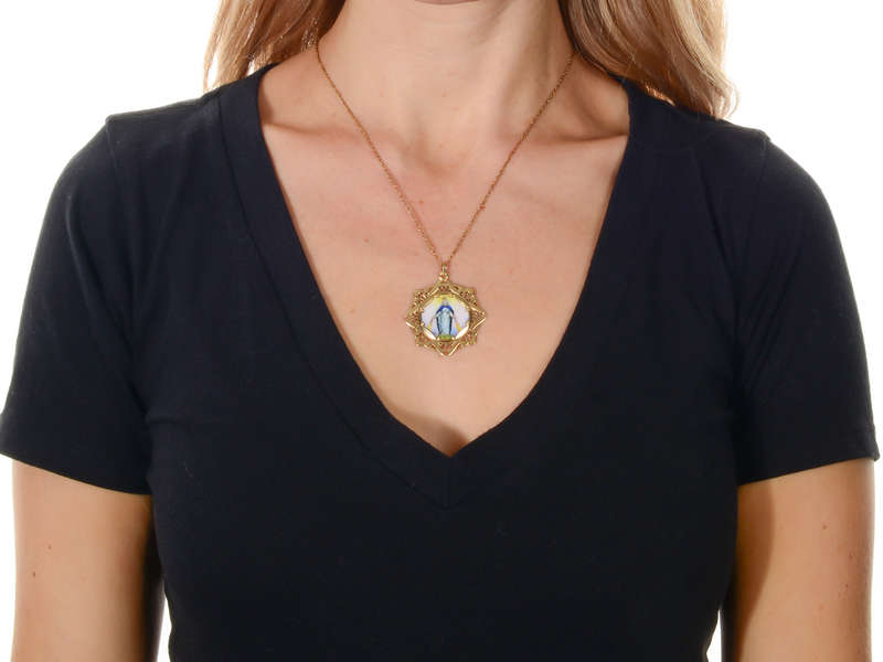 Enamel & Gold Double Sided Mary & Jesus Pendant