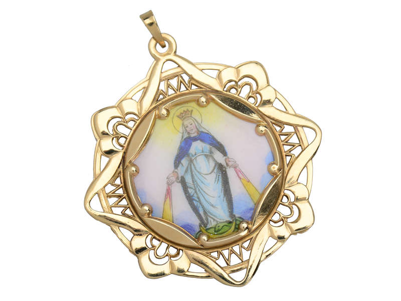 Enamel & Gold Double Sided Mary & Jesus Pendant