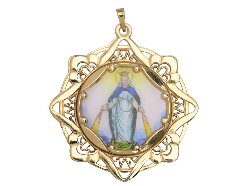 Enamel & Gold Double Sided Mary & Jesus Pendant