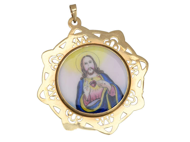 Enamel & Gold Double Sided Mary & Jesus Pendant
