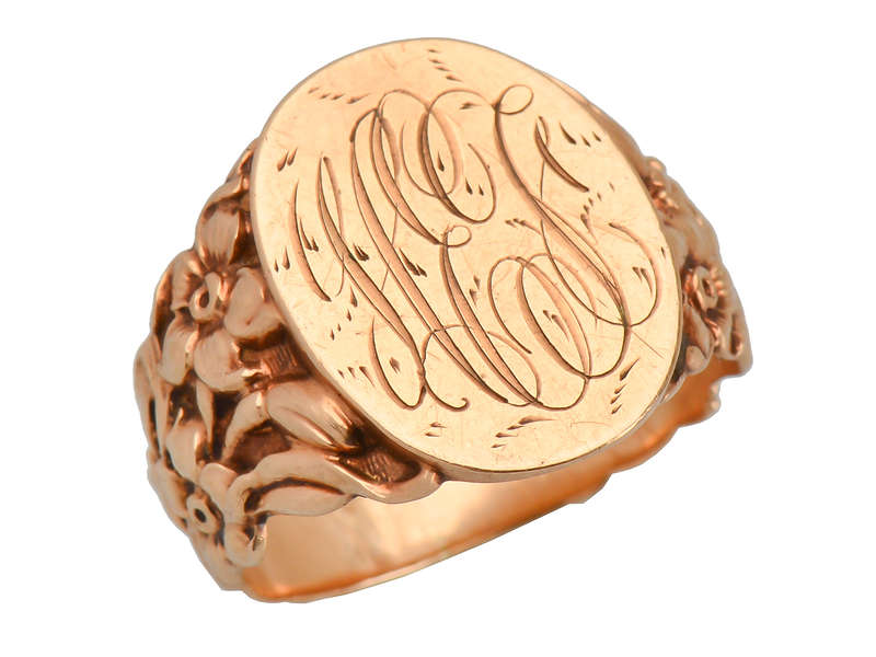Antique Rose Gold Floral Signet Ring