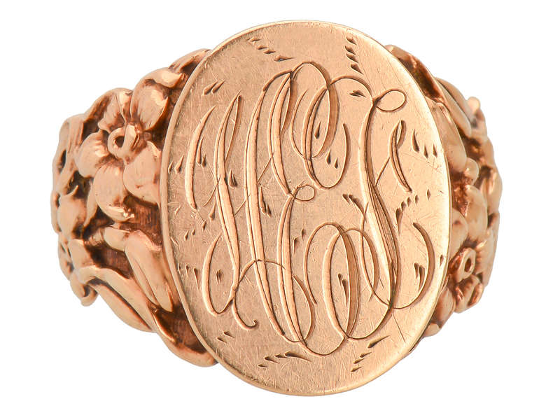 Antique Rose Gold Floral Signet Ring