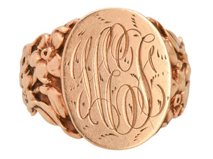 Antique Rose Gold Floral Signet Ring