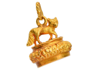 Antique French 18k Gold Fox Fob Pendant